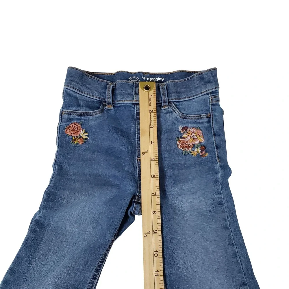 Wonder Nation Girls Floral Flare Jeggings Medium Wash Blue Size S 6-6X